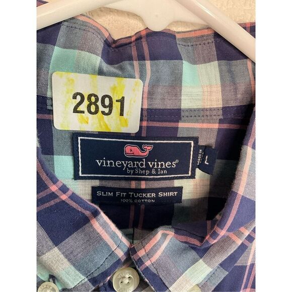 Vineyard Vines Shirt Men Large Blue‎ Check Performance Slim Fit Tucker Cotton - Picture 7 of 9